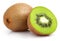 Whole kiwi fruit and half kiwi fruit on white