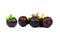 Whole mangosteen showing purple skin isolated on white background with space. Tropical fruit from Thailand. The queen of fruits.