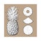 Whole pineapple and slices - peeled, unpeeled, wedge, vector illustration