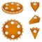 Whole pumpkin pie and pieces of pie illustration. Top and side view.