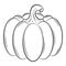 Whole pumpkin. A vegetable in a linear style, drawn by hand. Food ingredient, design element.Lineart. Black and white vector