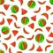Whole and sliced watermelon seamless pattern