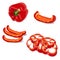 Whole, slices, wedges bell peppers. Vector illustration.