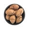 Whole Sweet Fried Pecan Nut or Carya Illinoinensis with Cracked Shell Isolated