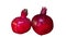 Whole two red pomegranates isolated on white background. Garnet is a symbol of Judaism, fertility and abundance