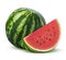 Whole watermelon and slice on white background