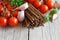 Wholegrain rye spaghetti, tomatoes and herbs