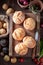 Wholegrains and healthy potato buns baked at home