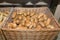 Wholemeal baguettes in a basket to shop in a supermarket