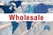 Wholesale business. World map and view of warehouse with stylish jeans