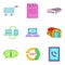 Wholesale warehouse icons set, cartoon style