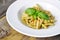 Wholesome Pasta. Penne Pasta with Pesto Sauce.