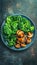 Wholesome vegan lunch bowl with avocado, mushrooms, broccoli, and spinach for a nutritious meal