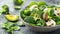 Wholesome vegan lunch bowl with avocado, mushrooms, broccoli, and spinach for a nutritious meal