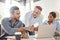 Why dont we tweak it a bit here. a group of businesspeople using a laptop in a modern office.