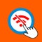 Wi-fi disabled icon. Internet disconnection concept. Hand Mouse Cursor Clicks the Button