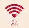 wi-fi red icon with heart shape as point access. free wifi connection symbol, hotspot sign. on grunge yellow textured background.