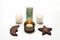 Wiccan altar, candles, pentacle and