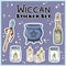 Wiccan stickers set. Collection of witchcraft labels. Witch symbols: cauldron, wand, candles