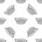 Wicker basket with bow seamless pattern, hand drawing line. Black and white image. Oval basket for a holiday, picnic, Pets.Home