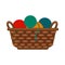 Wicker basket with colorful yarns vector illustration isolated vector