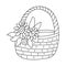 Wicker basket decorated with leaves and flowers doodle