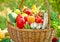 Wicker basket full of fruits and vegetables