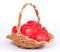 Wicker basket full of heart shape candy