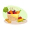 Wicker Basket Full of Vegetables as Crop Harvesting Vector Illustration