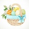 Wicker basket of light vines with Easter colored eggs and decor