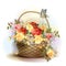 Wicker basket with roses.