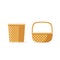 Wicker basket vector icons isolated, flat cartoon weave, storage or picnic decorative baskets