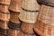 Wicker baskets in natural colour with blurred background