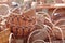 Wicker baskets in a pile at the fair