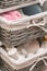 Wicker drawers with bath accessories