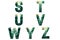 Wicker font Alphabet s, t, u, v, w, y, z made of fresh green palm leaves.