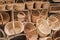 Wicker hand-made baskets at the shop of a touristic street