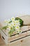Wicker Handbag with Flowers Chamomile, Wooden Box, Summer Concep