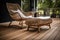 wicker lounge chair and footrest on wooden decking