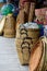Wicker market Rattan basket.Rattan or bamboo handicraft hand made from natural straw basket.