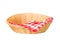 Wicker oval basket with a red checkered napkin isolated on white background