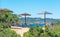 Wicker parasols by the sea