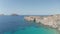 Wide Aerial Drone View over Greek Island Milos in Summer with Turquoise Blue Aegean Sea