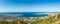 Wide aerial panorama of Gelendzhik resort city, Krasnodar region, Russia. View from hill of Caucasian mountains