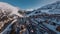 Wide Aerial panorama of Meribel village, on the end of the valley in the french Alps. Beautiful panorama of ski slopes and chalets