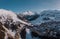 Wide Aerial panorama of Meribel village, on the end of the valley in the french Alps. Beautiful panorama of ski slopes and chalets