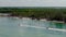 Wide Aerial view of group water scooters going full speed on a water. Enjoying summer vacation