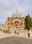 Wide angle capture of the entrance of the Temple of the Sacred Heart of Jesus at the peak of the Parc Tibidabo at Barcelona, Spain