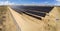 Wide-angle drone image of a solar power plant