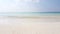 Wide angle flying abstract shot of a summer white paradise sand beach and blue sea background in 4K